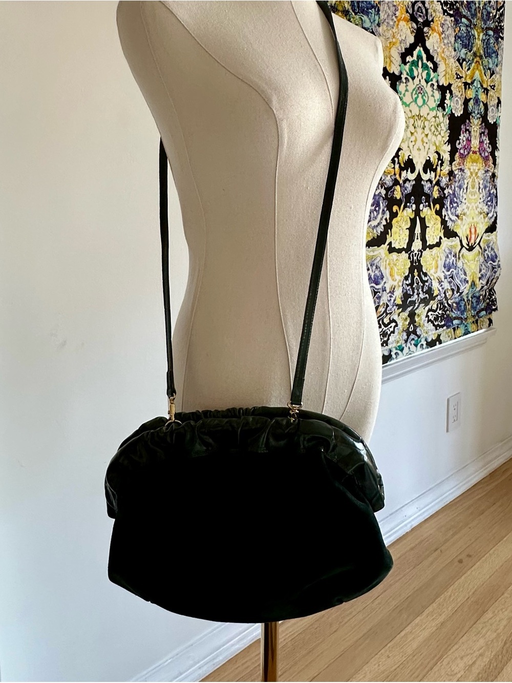Furla Made in Italy Green Leather & Suede Shoulder Bag